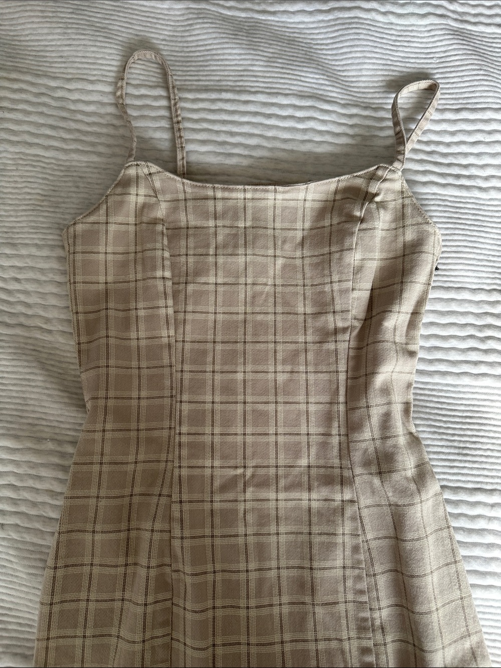 Women's Neutral Plaid Dress - Beige